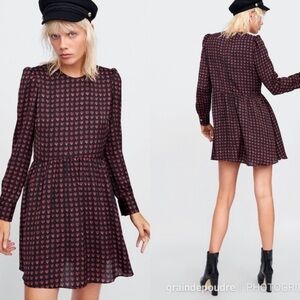Zara Black and Red Heart Long Sleeve Dress